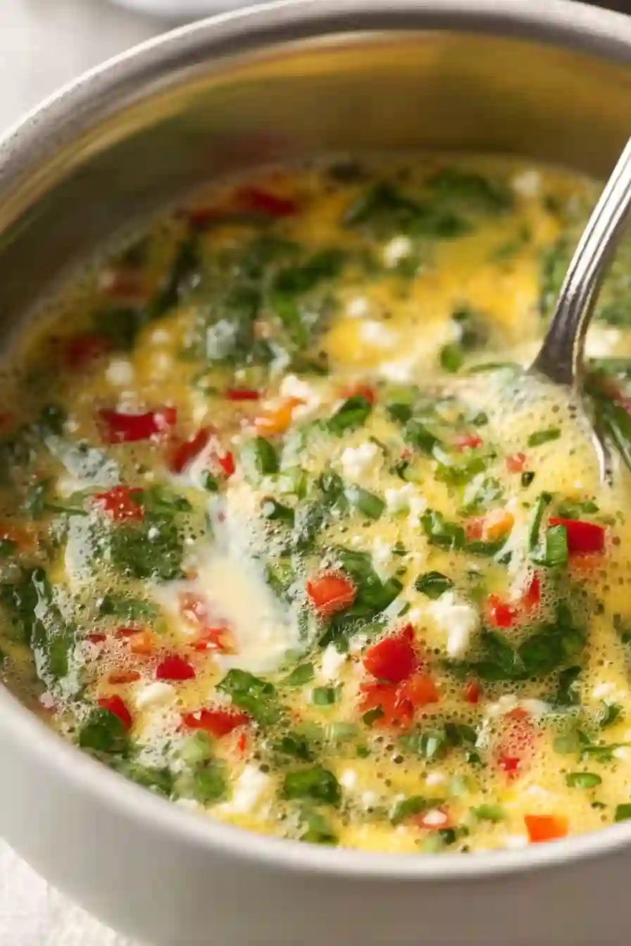 Egg mixture with vegetables for frittata egg muffins being prepared in a bowl