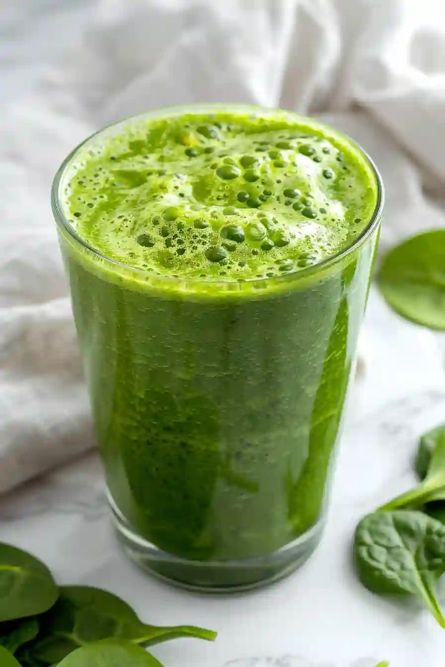 Blend Again Until Perfect Creamy frothy green smoothie smoothie blended until perfectly smooth and vibrant green