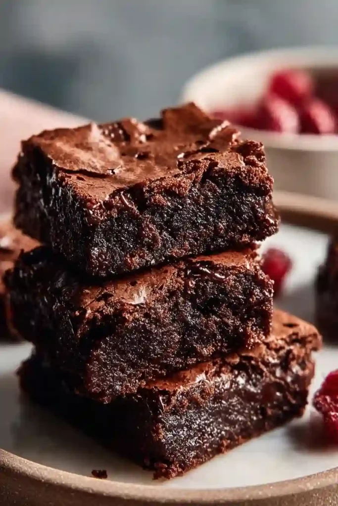 Cottage Cheese Brownies with a Protein Boost 2 Tall stack of cottage cheese brownies with melted chocolate drizzle