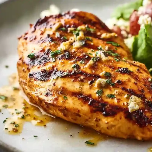 Juicy grilled chicken breast served with fresh butter lettuce and light garlic herb sauce