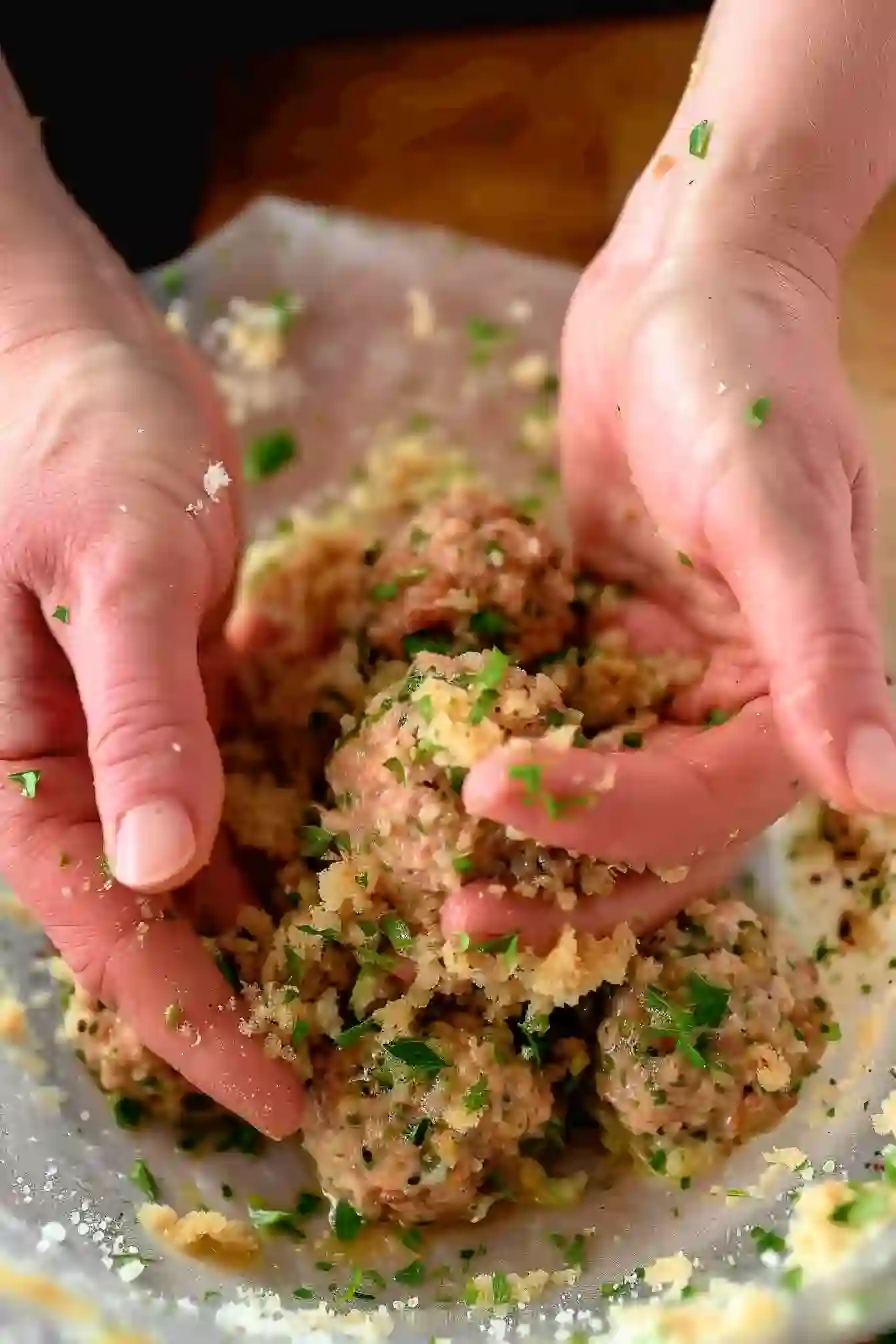 Preparing juicy high-protein turkey meatballs with fresh herbs and seasonings.