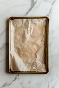 Healthy Sheet Pan Lemon-Herb Salmon with Asparagus Ready in 25 Min 8 Parchment-lined baking tray on white marble countertop ready for cookie baking