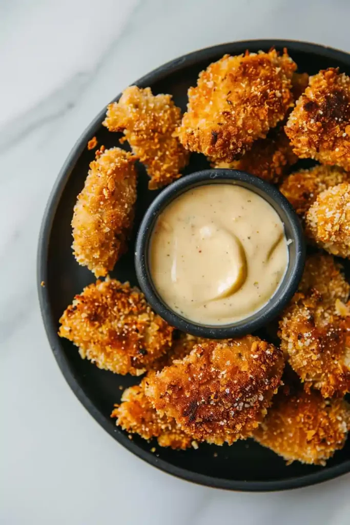 Crispy Healthy Chicken Nuggets (Air Fryer or Baked) 6 Freshly baked crispy healthy chicken nuggets served with dipping sauce