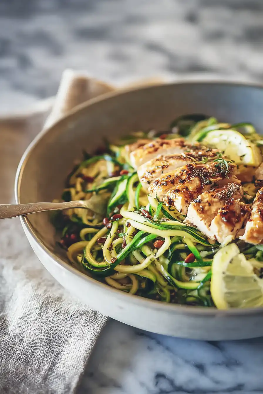 Healthy Chicken Zoodles Bowl Low-Carb Chicken Zoodles for High-Protein Comfort