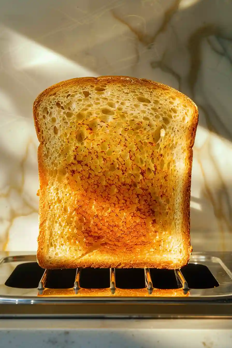 Slice of Ezekiel sprouted grain bread toasted to a golden brown color and ready for toppings.