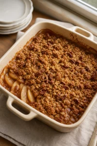 Healthy Cinnamon Apple Crisp 12 Baked cinnamon apple crisp with bubbling edges and a golden-brown oat and pecan topping