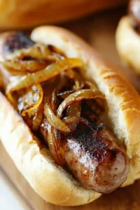 Bratwurst with Caramelized Onions (Easy Skillet Recipe) 7 Assembling the Bratwurst with Caramelized Onions