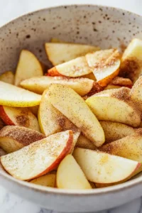 Easy Apple Pie Bars with Buttery Oat Streusel 5 Coating Fresh Apples with Cinnamon Sugar