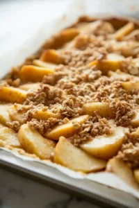 Easy Apple Pie Bars with Buttery Oat Streusel 7 Layering the Apples and Golden Streusel