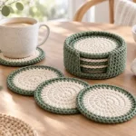 Crochet Coaster and Holder Pattern — Sage & Cream PDF 15 Crochet Coaster and Holder Pattern — Sage & Cream PDF