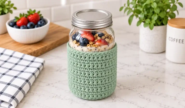 Home 14 Mason Jar Cozy: finished crochet project