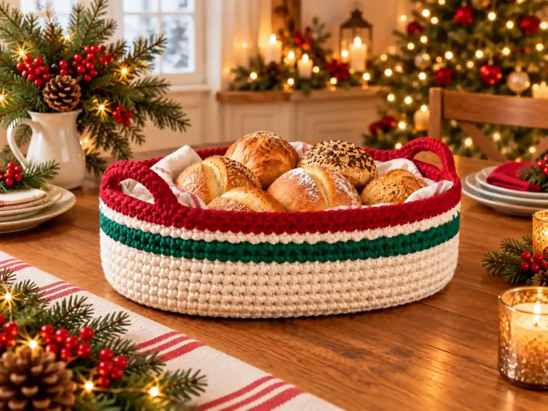 Crochet Christmas Bread Basket Pattern for a Festive Holiday Table