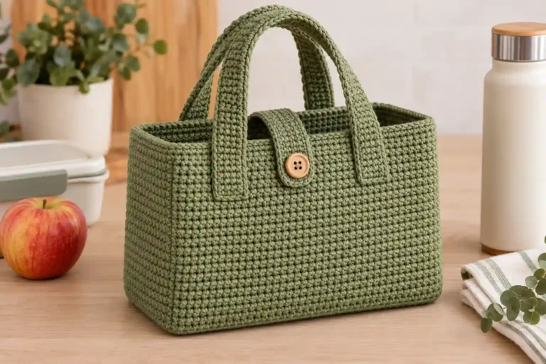 Crochet Lunch Bag Pattern – Olive Green Cotton Tote PDF