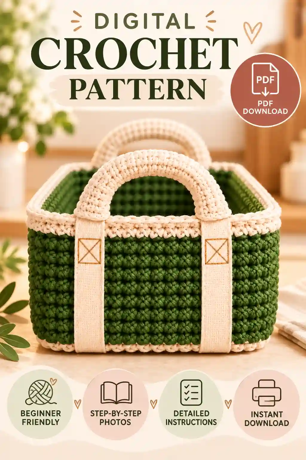 Digital crochet potluck carrier pattern PDF with instant download and beginner-friendly features